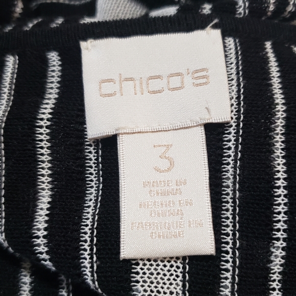 Chicos 3 Open Front Long Cardigan Sweater Womens XL Black White Stripe Stretch - Picture 5 of 7